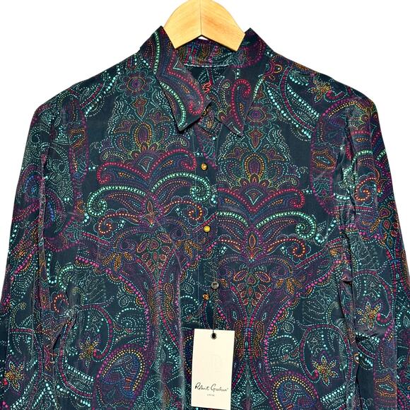 NWT Robert Graham Gabriela Silk-Blend Shirt Women’s Medium Multi WR22111 - Picture 2 of 15
